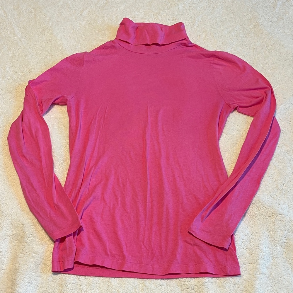 J. Crew Bubble Gum Pink Long Sleeve Turtleneck Top Preppy Layering Size Small